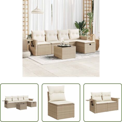 Poltrona da giardino -  Set Divano da Giardino 6 pz con Cuscini Beige in Polyrattan
