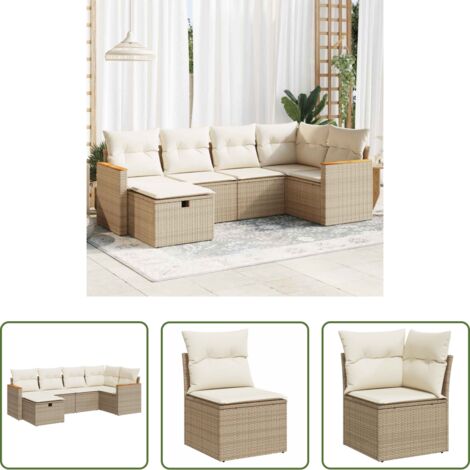 Poltrona da giardino -  Set Divano da Giardino 6 pz con Cuscini Beige in Polyrattan