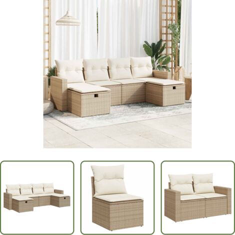 Poltrona da giardino -  Set Divano da Giardino 6 pz con Cuscini Beige in Polyrattan