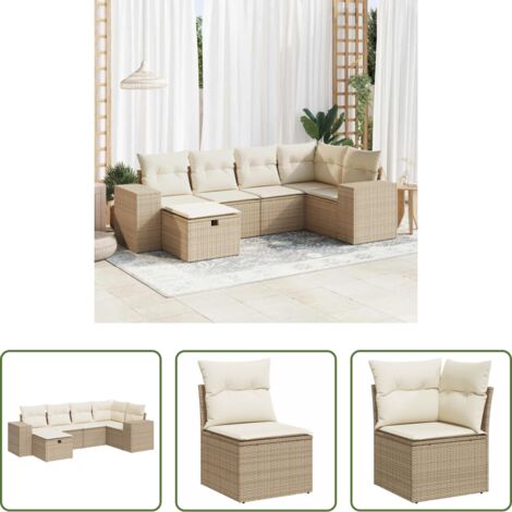 Poltrona da giardino -  Set Divano da Giardino 6 pz con Cuscini Beige in Polyrattan