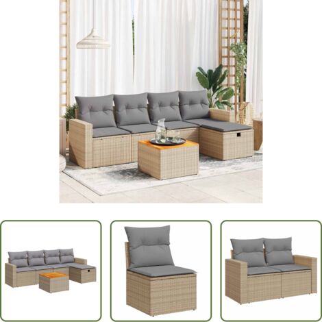 Poltrona da giardino -  Set Divano da Giardino 6 pz con Cuscini Beige in Polyrattan
