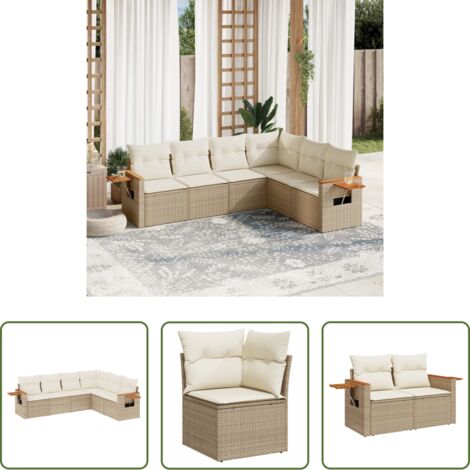 Poltrona da giardino -  Set Divano da Giardino 6 pz con Cuscini Beige in Polyrattan