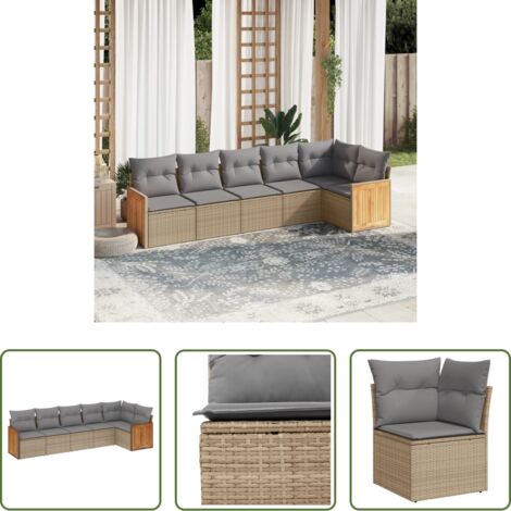 Poltrona da giardino -  Set Divano da Giardino 6 pz con Cuscini Beige in Polyrattan