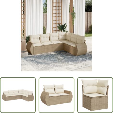Poltrona da giardino -  Set Divano da Giardino 6 pz con Cuscini Beige in Polyrattan