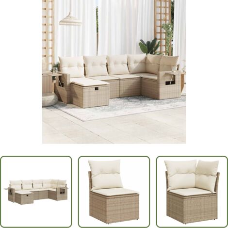 Poltrona da giardino -  Set Divano da Giardino 6 pz con Cuscini Beige in Polyrattan