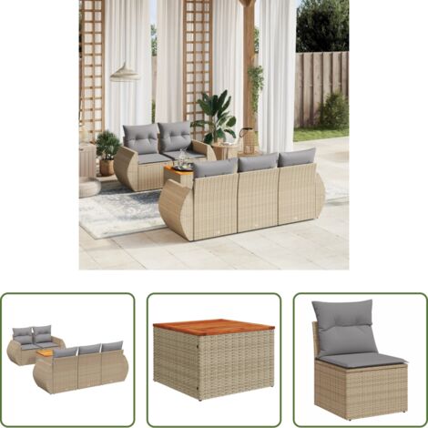 Poltrona da giardino -  Set Divano da Giardino 6 pz con Cuscini Beige in Polyrattan