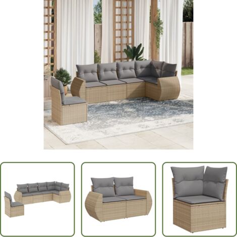 Poltrona da giardino -  Set Divano da Giardino 6 pz con Cuscini Beige in Polyrattan