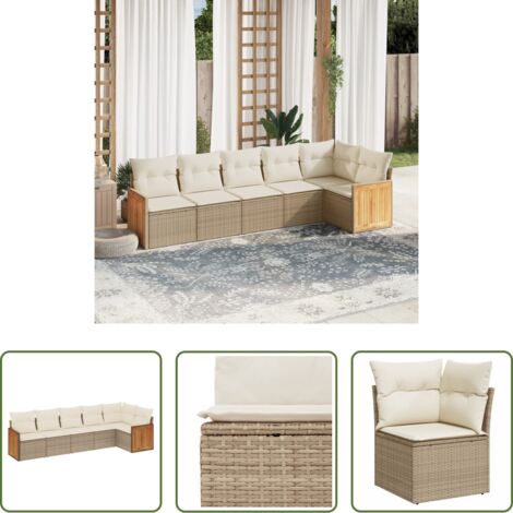 Poltrona da giardino -  Set Divano da Giardino 6 pz con Cuscini Beige in Polyrattan