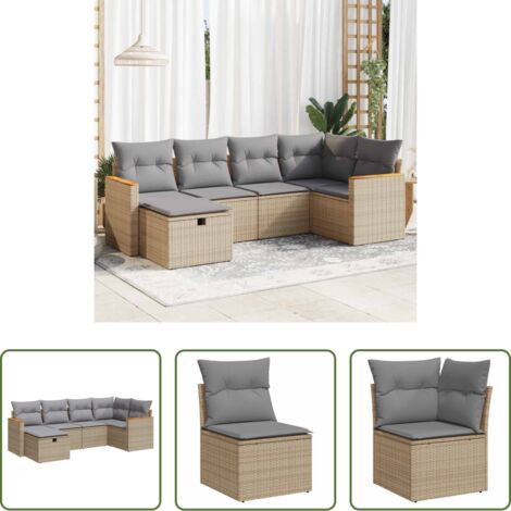 Poltrona da giardino -  Set Divano da Giardino 6 pz con Cuscini Beige in Polyrattan