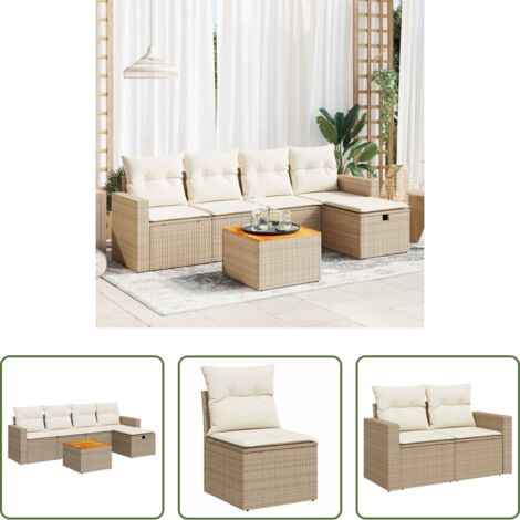 Poltrona da giardino -  Set Divano da Giardino 6 pz con Cuscini Beige in Polyrattan