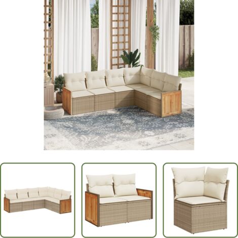 Poltrona da giardino -  Set Divano da Giardino 6 pz con Cuscini Beige in Polyrattan