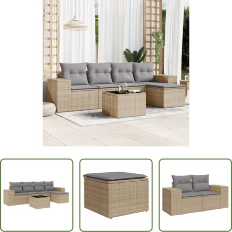 Poltrona da giardino -  Set Divano da Giardino 6 pz con Cuscini Beige in Polyrattan
