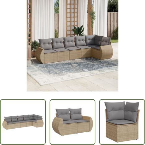 Poltrona da giardino -  Set Divano da Giardino 6 pz con Cuscini Beige in Polyrattan