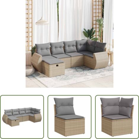 Poltrona da giardino -  Set Divano da Giardino 6 pz con Cuscini Beige in Polyrattan