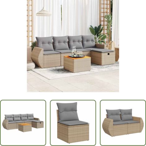Poltrona da giardino -  Set Divano da Giardino 6 pz con Cuscini Beige in Polyrattan