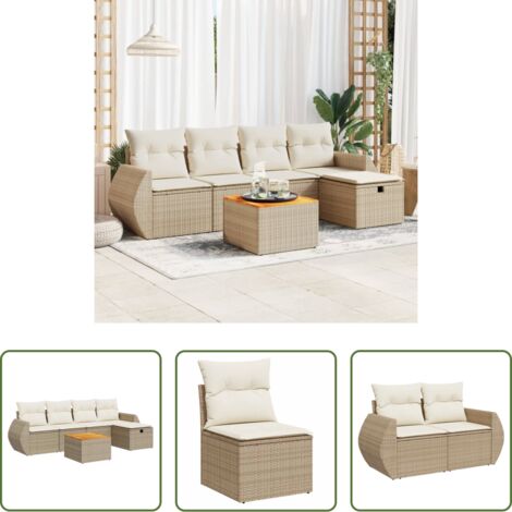 Poltrona da giardino -  Set Divano da Giardino 6 pz con Cuscini Beige in Polyrattan