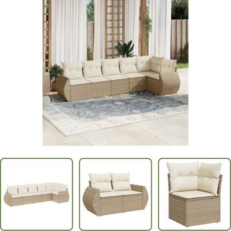 Poltrona da giardino -  Set Divano da Giardino 6 pz con Cuscini Beige in Polyrattan