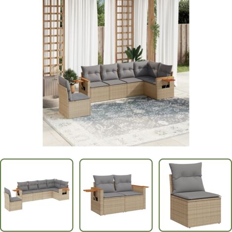 Poltrona da giardino -  Set Divano da Giardino 6 pz con Cuscini Beige in Polyrattan
