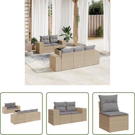 Poltrona da giardino -  Set Divano da Giardino 6 pz con Cuscini Beige in Polyrattan