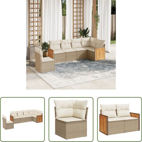 Poltrona da giardino -  Set Divano da Giardino 6 pz con Cuscini Beige in Polyrattan