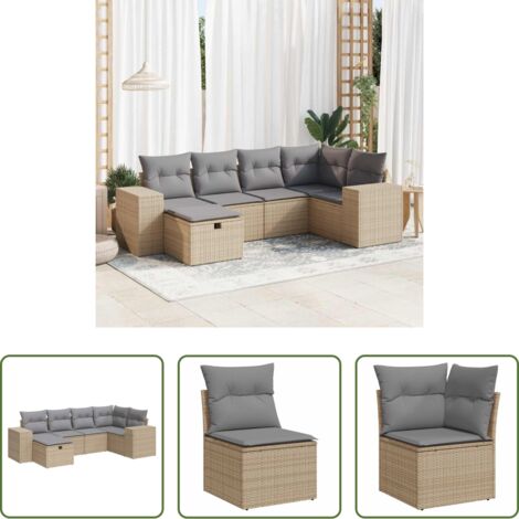 Poltrona da giardino -  Set Divano da Giardino 6 pz con Cuscini Beige in Polyrattan