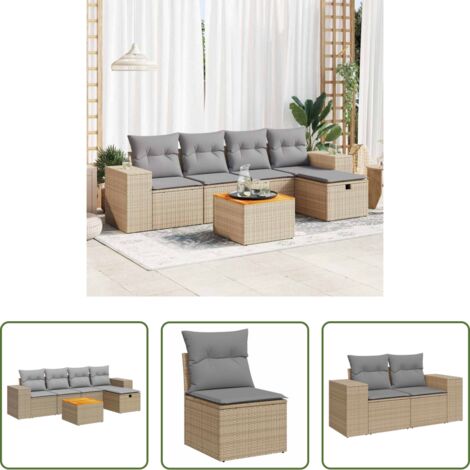 Poltrona da giardino -  Set Divano da Giardino 6 pz con Cuscini Beige in Polyrattan
