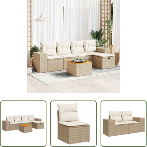 Poltrona da giardino -  Set Divano da Giardino 6 pz con Cuscini Beige in Polyrattan