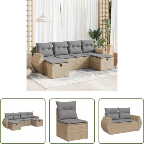 Poltrona da giardino -  Set Divano da Giardino 6 pz con Cuscini Beige in Polyrattan