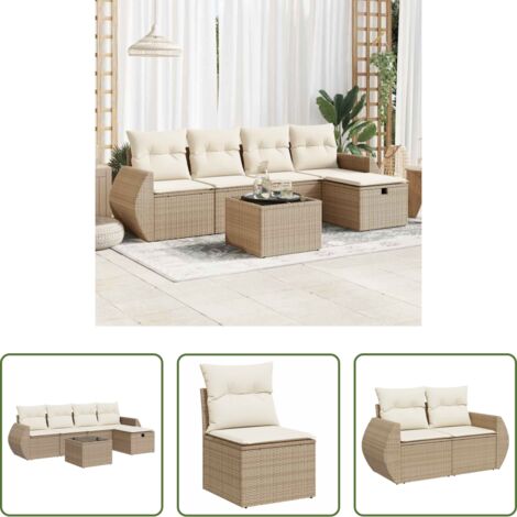 Poltrona da giardino -  Set Divano da Giardino 6 pz con Cuscini Beige in Polyrattan