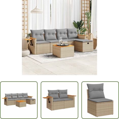 Poltrona da giardino -  Set Divano da Giardino 6 pz con Cuscini Beige in Polyrattan