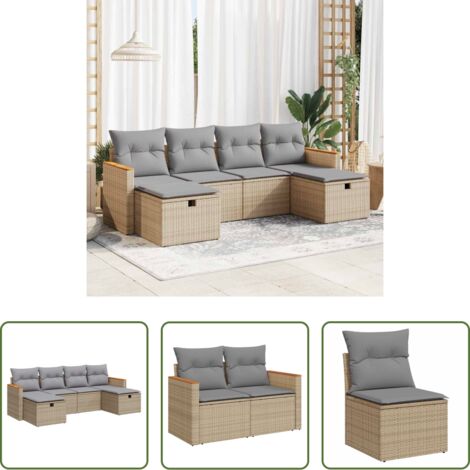 Poltrona da giardino -  Set Divano da Giardino 6 pz con Cuscini Beige in Polyrattan