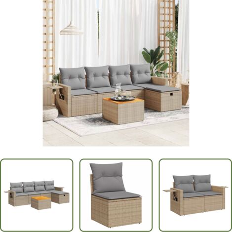 Poltrona da giardino -  Set Divano da Giardino 6 pz con Cuscini Beige in Polyrattan