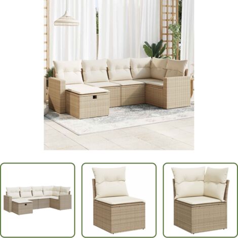 Poltrona da giardino -  Set Divano da Giardino 6 pz con Cuscini Beige in Polyrattan