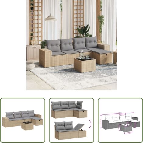Poltrona da giardino -  Set Divano da Giardino 6 pz con Cuscini Beige Misto Polyrattan