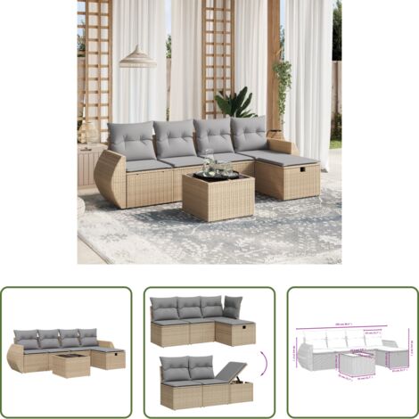 Poltrona da giardino -  Set Divano da Giardino 6 pz con Cuscini Beige Misto Polyrattan