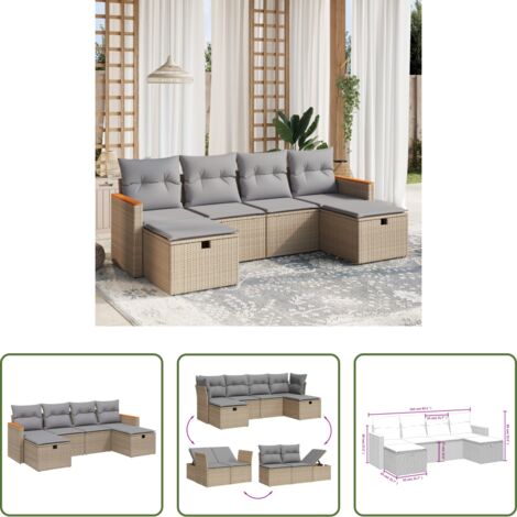 Poltrona da giardino -  Set Divano da Giardino 6 pz con Cuscini Beige Misto Polyrattan