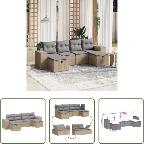Poltrona da giardino -  Set Divano da Giardino 6 pz con Cuscini Beige Misto Polyrattan