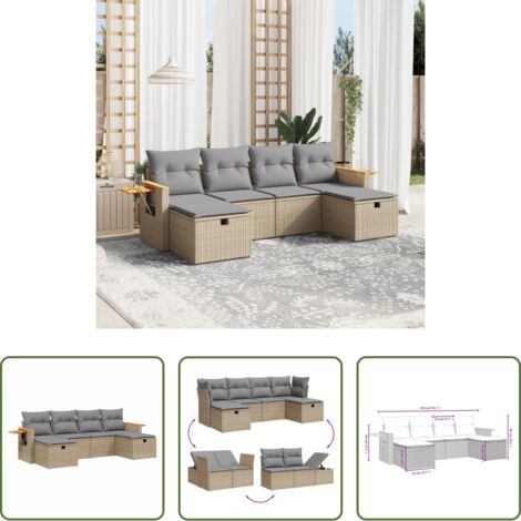 Poltrona da giardino -  Set Divano da Giardino 6 pz con Cuscini Beige Misto Polyrattan