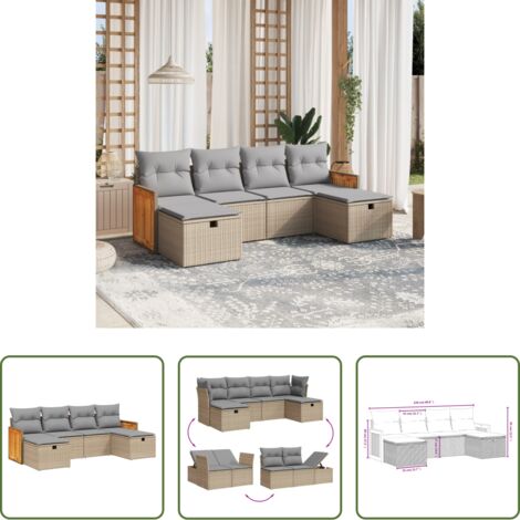 Poltrona da giardino -  Set Divano da Giardino 6 pz con Cuscini Beige Misto Polyrattan