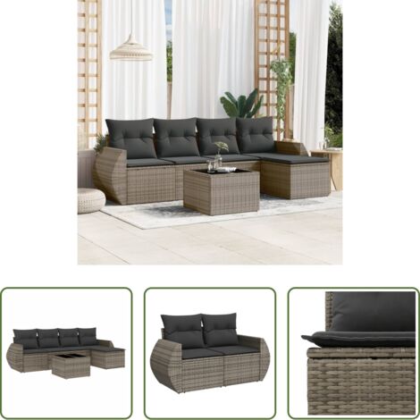 Poltrona da giardino -  Set Divano da Giardino 6 pz con Cuscini Grigio in Polyrattan