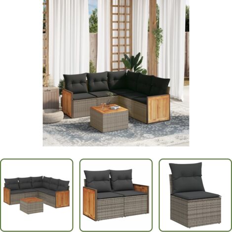 Poltrona da giardino -  Set Divano da Giardino 6 pz con Cuscini Grigio in Polyrattan