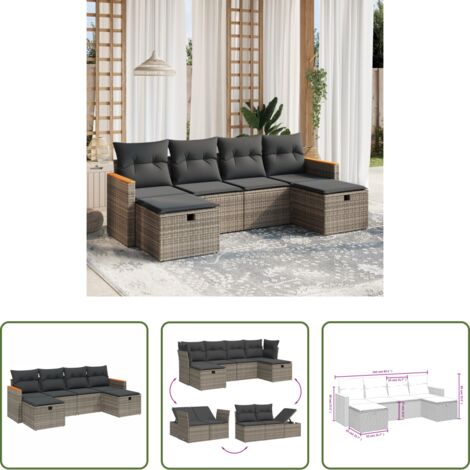 Poltrona da giardino -  Set Divano da Giardino 6 pz con Cuscini Grigio in Polyrattan