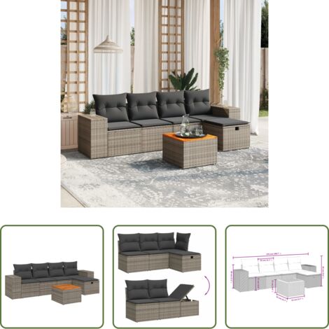 Poltrona da giardino -  Set Divano da Giardino 6 pz con Cuscini Grigio in Polyrattan