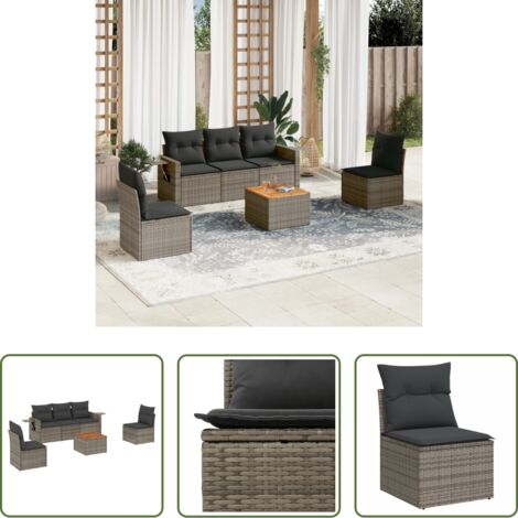 Poltrona da giardino -  Set Divano da Giardino 6 pz con Cuscini Grigio in Polyrattan