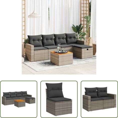 Poltrona da giardino -  Set Divano da Giardino 6 pz con Cuscini Grigio in Polyrattan