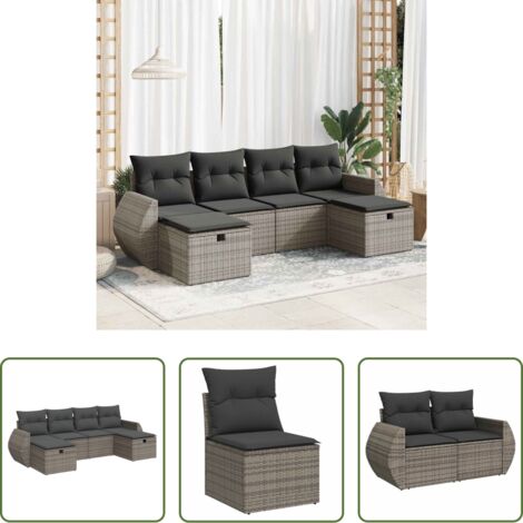 Poltrona da giardino -  Set Divano da Giardino 6 pz con Cuscini Grigio in Polyrattan