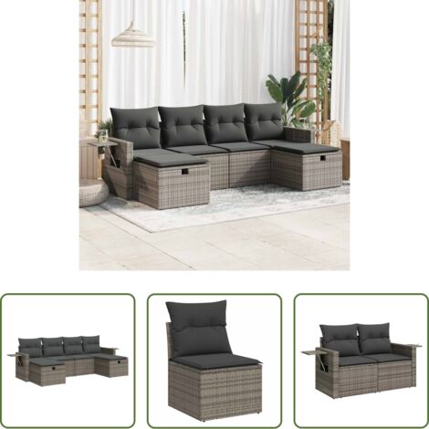 Poltrona da giardino -  Set Divano da Giardino 6 pz con Cuscini Grigio in Polyrattan