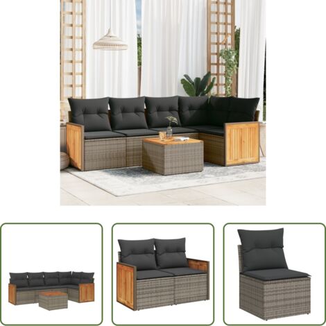 Poltrona da giardino -  Set Divano da Giardino 6 pz con Cuscini Grigio in Polyrattan