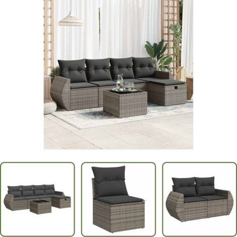 Poltrona da giardino -  Set Divano da Giardino 6 pz con Cuscini Grigio in Polyrattan