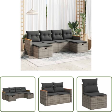 Poltrona da giardino -  Set Divano da Giardino 6 pz con Cuscini Grigio in Polyrattan